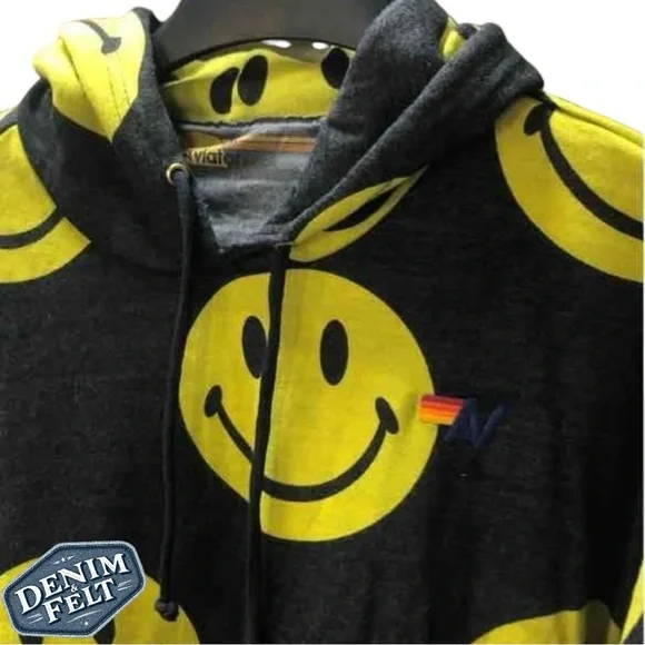Aviator Nation Unisex Black/Yellow Smiley Repeat Relaxed Pullover Hoodie | EUC😀 - Picture 12 of 16